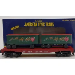 American Flyer 6-48563 S Scale REA Flatcar w/ 2 Reindeer Express Trailers - Model Train Junction: Quality Parts and Art Supplies