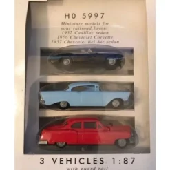 Busch 5997 HO 1950s American Autos w/Guard Rail (Pack of 3) - Model Train Junction: Quality Parts and Art Supplies