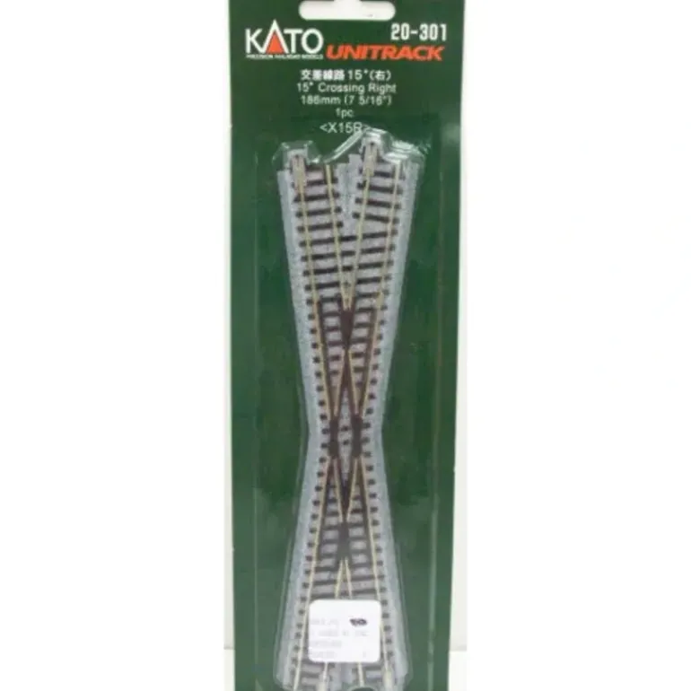 Kato 20-301 N 15 186 mm Crossing Right 7 5/16" UniTrack - Model Train Junction: Quality Parts and Art Supplies