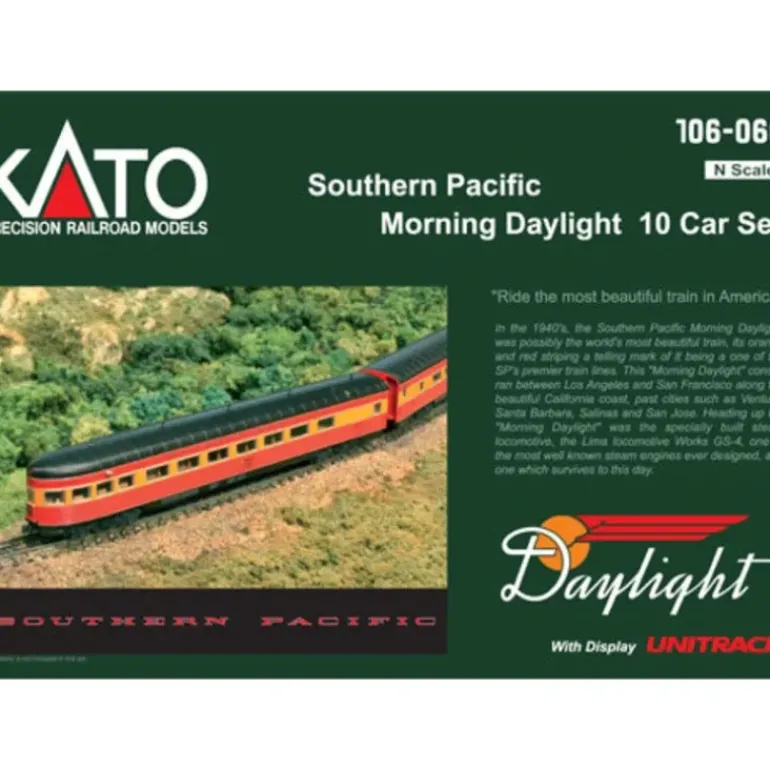 Kato 106-060 N Southern Pacific Morning Daylight 10-Car Set w/Display Unitrack - Model Train Junction: Quality Parts and Art Supplies
