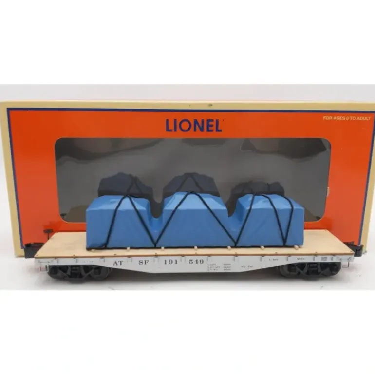 Lionel 6-27543 O Gauge Santa Fe 40' Flatcar with Covered Loads - Model Train Junction: Quality Parts and Art Supplies