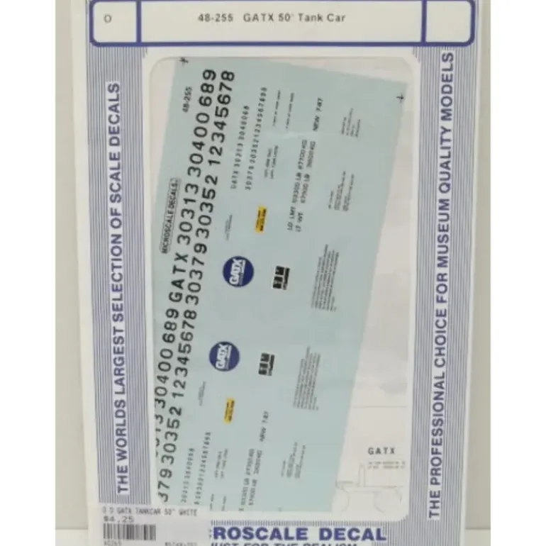 Microscale 48-255 O GATX 50' Tank Car Waterslide Decal Sheet - Model Train Junction: Quality Parts and Art Supplies