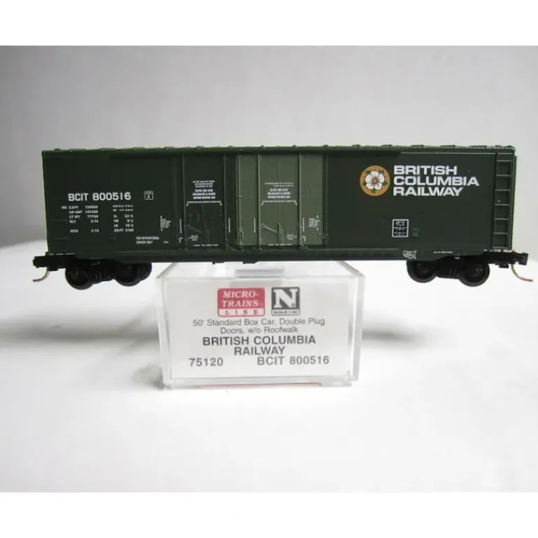 Micro-Trains 07500120 N British Colombia Railway 50' Double Door Boxcar #800516 NIB - Model Train Junction: Quality Parts and Art Supplies