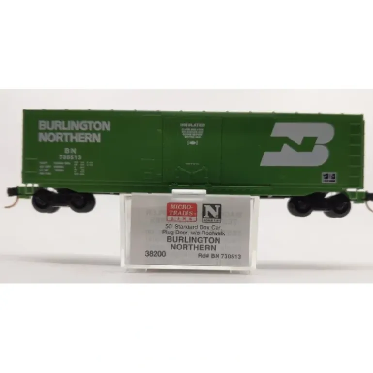 Micro-Trains 03800200 N Burlington Northern 50' Steel Plug Door Boxcar #730513 NIB - Model Train Junction: Quality Parts and Art Supplies