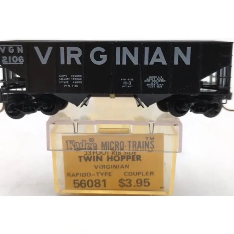 Micro-Trains 05600080 N Virginian 33' Rib Side Twin Bay Hopper #2106 EX/Box - Model Train Junction: Quality Parts and Art Supplies