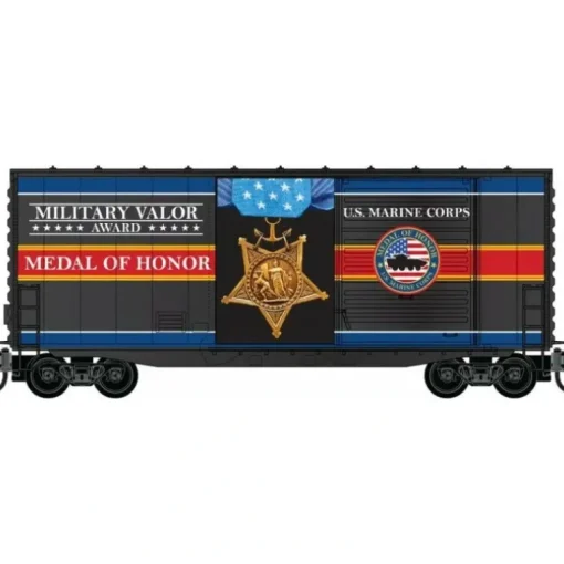 Micro-Trains, N Scale, 101 00 763, 40' Hy-Cube Box Car With Single Door, Military Valor Award US U.S. Marines Corps Medal Of Honor - Model Train Junction: Quality Parts and Art Supplies