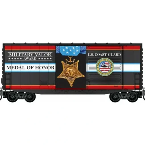 Micro-Trains, N Scale, 101 00 764, 40' Hy-Cube Box Car With Single Door, Military Valor Award US U.S. Coast Guard Medal Of Honor - Model Train Junction: Quality Parts and Art Supplies