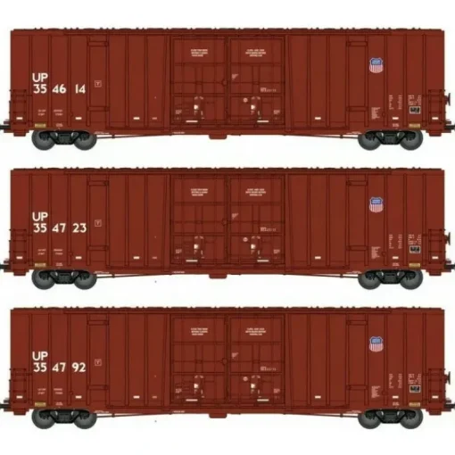 Micro-Trains, N Scale, 993 02 150, 60' Rib Side High-Cube Double Plug Box Car, Union Pacific (3-Pack) - Model Train Junction: Quality Parts and Art Supplies
