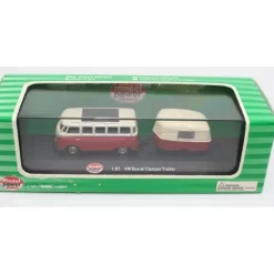 Model Power 19680 1:87 Red/White Volkwagen Bus w/Camper Trailer - Model Train Junction: Quality Parts and Art Supplies