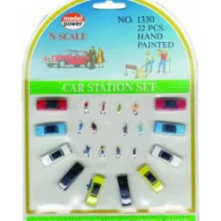Model Power 1330 N Car Station Set W/Figures Hand Painted (Set of 22) - Model Train Junction: Quality Parts and Art Supplies