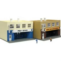 Model Power 2587 N Post Office & Bank Built Up Lighted W/2 Hand Painted Figures - Model Train Junction: Quality Parts and Art Supplies