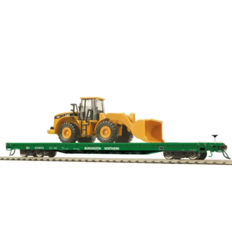 MTH 80-98010 Burlington Northern HO 60' Wood Deck Flat Car w/ 950G Wheel Loader - Model Train Junction: Quality Parts and Art Supplies