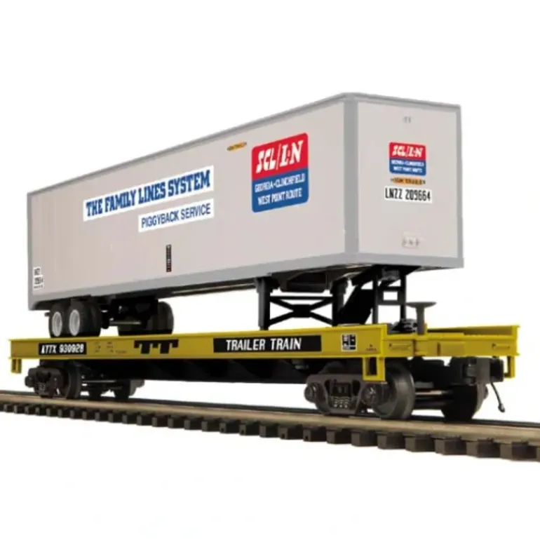 MTH 20-98692 Family Lines System Flat Car w/ 48' Trailer - Model Train Junction: Quality Parts and Art Supplies