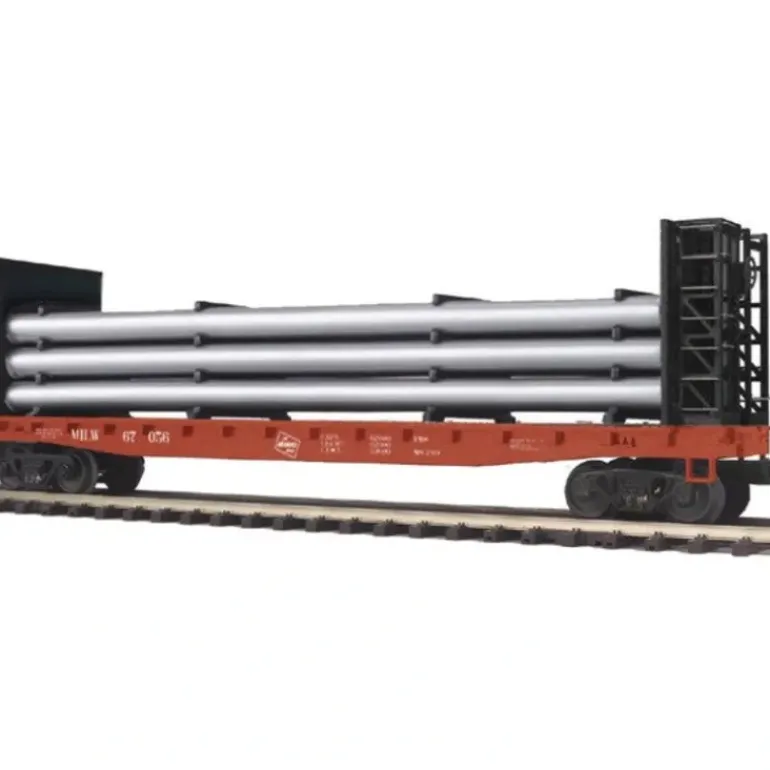 MTH 20-98664 Milwaukee Road Flat Car - w/Bulkheads & Pipe Load - Model Train Junction: Quality Parts and Art Supplies