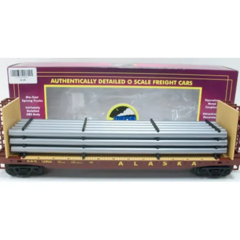 MTH 20-98663 O Gauge Alaska Flatcar w/ Bulkhead Flatcar w/ Pipe Load #12902 - Model Train Junction: Quality Parts and Art Supplies