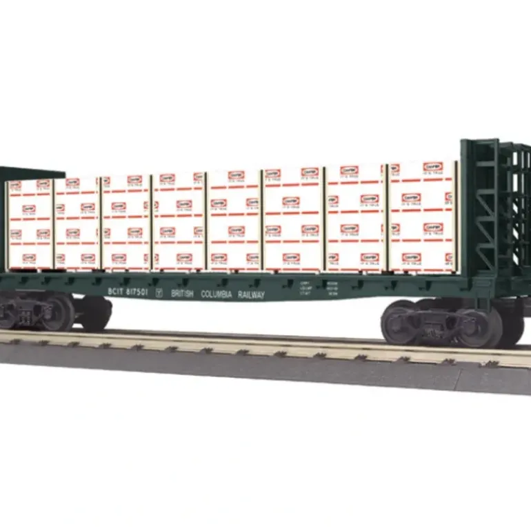 MTH 30-76343 O Gauge British Columbia Bulkhead Flatcar #817501 w/Lumber Load - Model Train Junction: Quality Parts and Art Supplies
