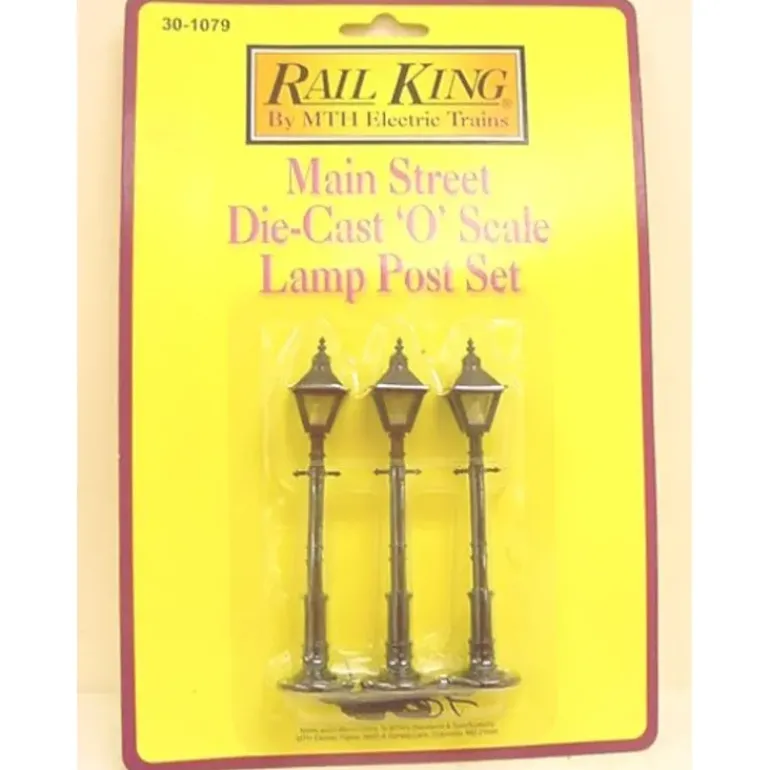 MTH 30-1079 O Scale Die-Cast 4 Sided Main Street Lamp Posts (Pack of 3) - Model Train Junction: Quality Parts and Art Supplies