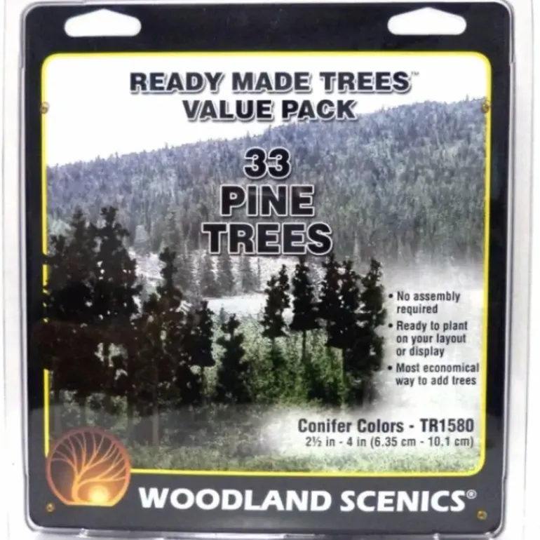Woodland Scenics TR1580 2.5"-4" Tall Conifer Colors Ready Made Trees(Pack of 33) - Model Train Junction: Quality Parts and Art Supplies
